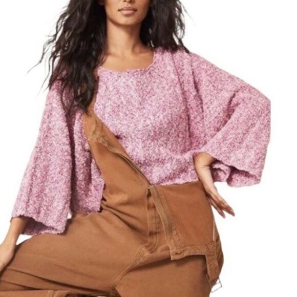 Free People Good Day Cropped Pullover Sweater Pink Small S - Picture 3 of 5